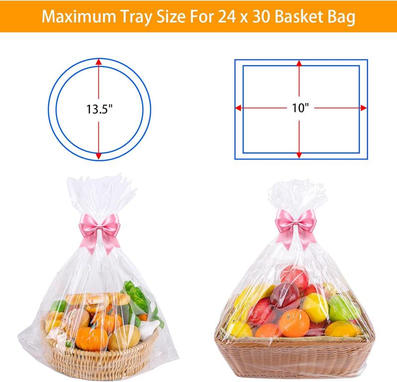 12 Packs Large Cellophane Bags, 24"x30" Clear Basket Bags for Baskets Cellophane Wrap for  2 Mil Thick