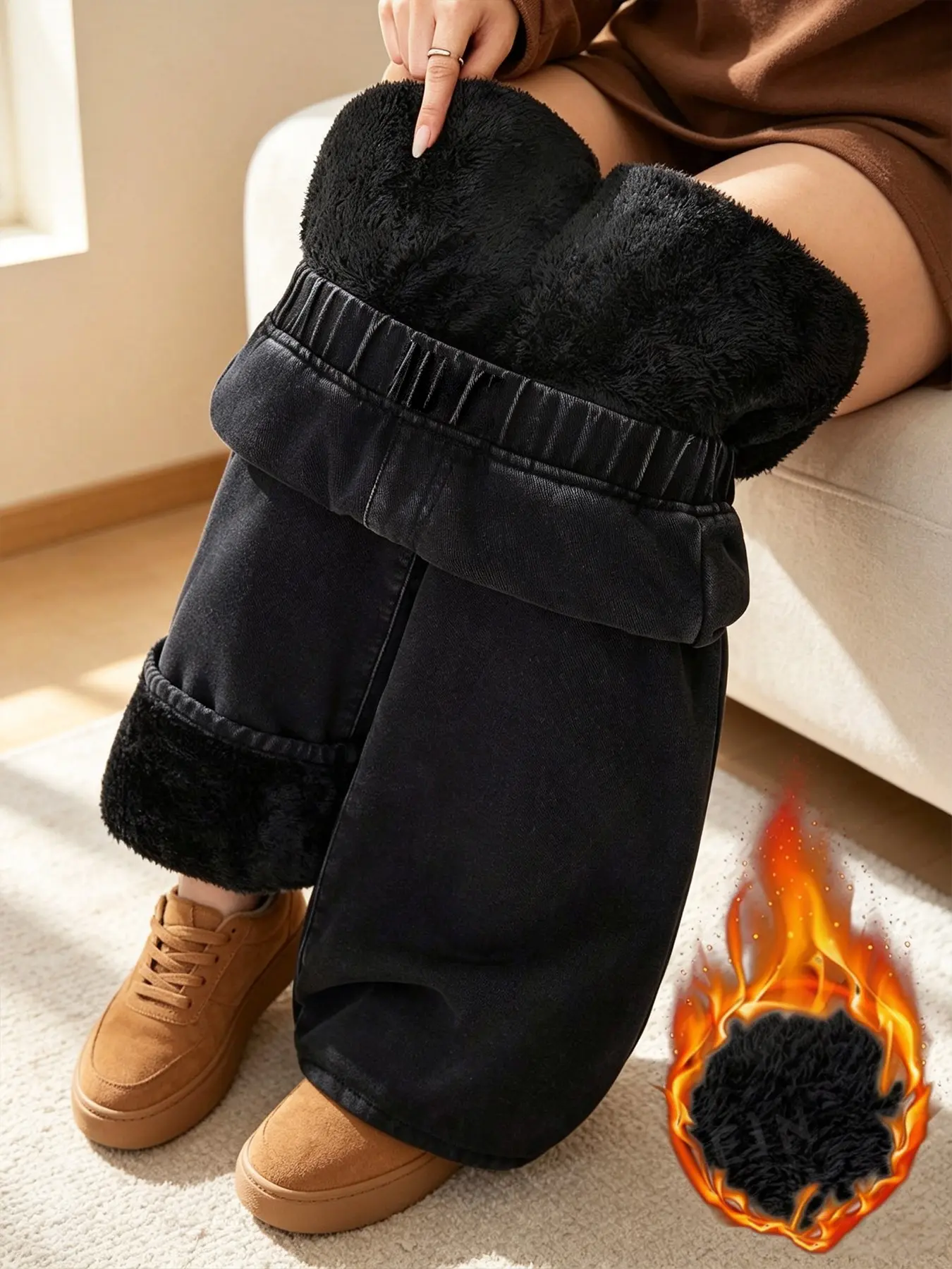 Women's Fleece Lined Straight Leg Jeans, Comfortable and Warm Denim Jeans, Perfect for Daily Wear, Stylish and Practical, Denim Jean Pants