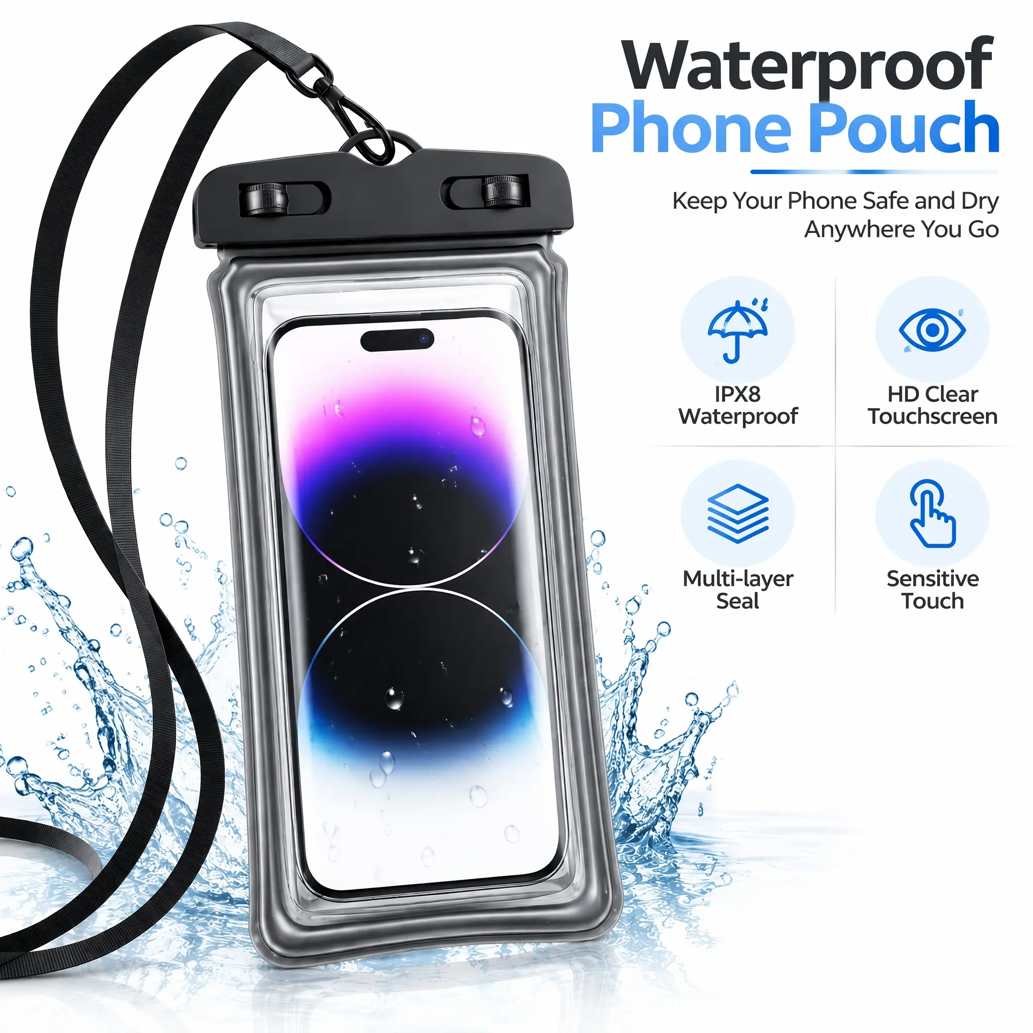 Waterproof Sealing Protective Snug Cover Cellphone Phone Case Cover Casing Shell, Protector, protection, Accessories, Swimming Dry Bag, Underwater Pouch for all smartphones under 7.2 inches, Universal Pouch-YY1