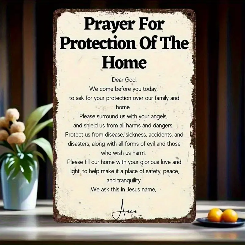Family Protection Prayer Shield Metal Wall Plaque - Religious Verse Sign with Psalms 91, Durable Indoor/Outdoor Decor for Home, Church, Office - Name Option (8.0x12.0inch) God's Blessing Gift Cow Bathroom Vintage