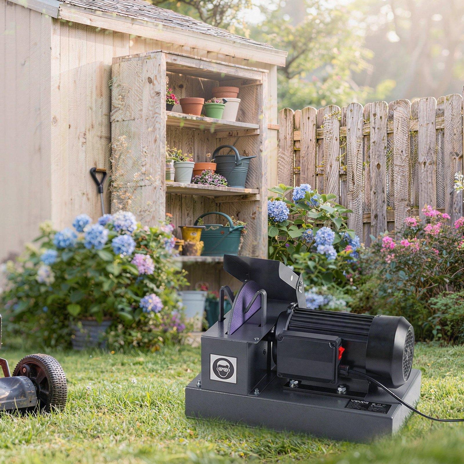 VEVOR Lawn Mower Blade Sharpener, 1HP Lawnmower Blades Grinder with 9" Ceramic Grinding Wheel, Grit Collector & Balancer, 30 ° /40 °   Blade Sharpening Machine for High Lift, Low Lift, Gator & Flat Blades