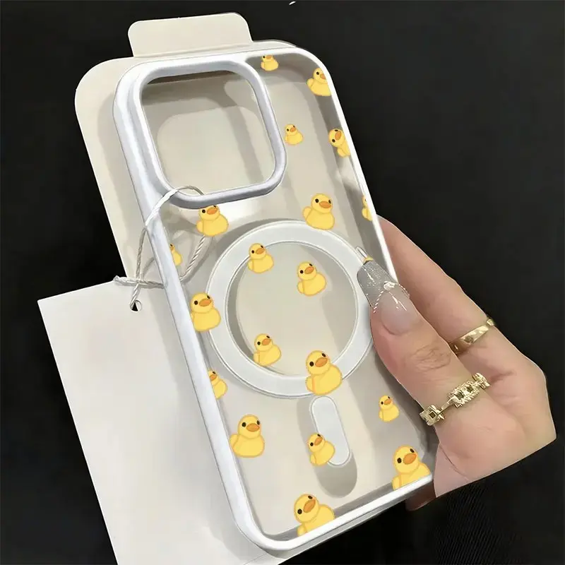 Cute Yellow Rubber Duck Repeat Pattern Phone Case Compatible with iPhone 17 16 15 14 13 12 Pro Max - Minimal Pastel Cover Gift