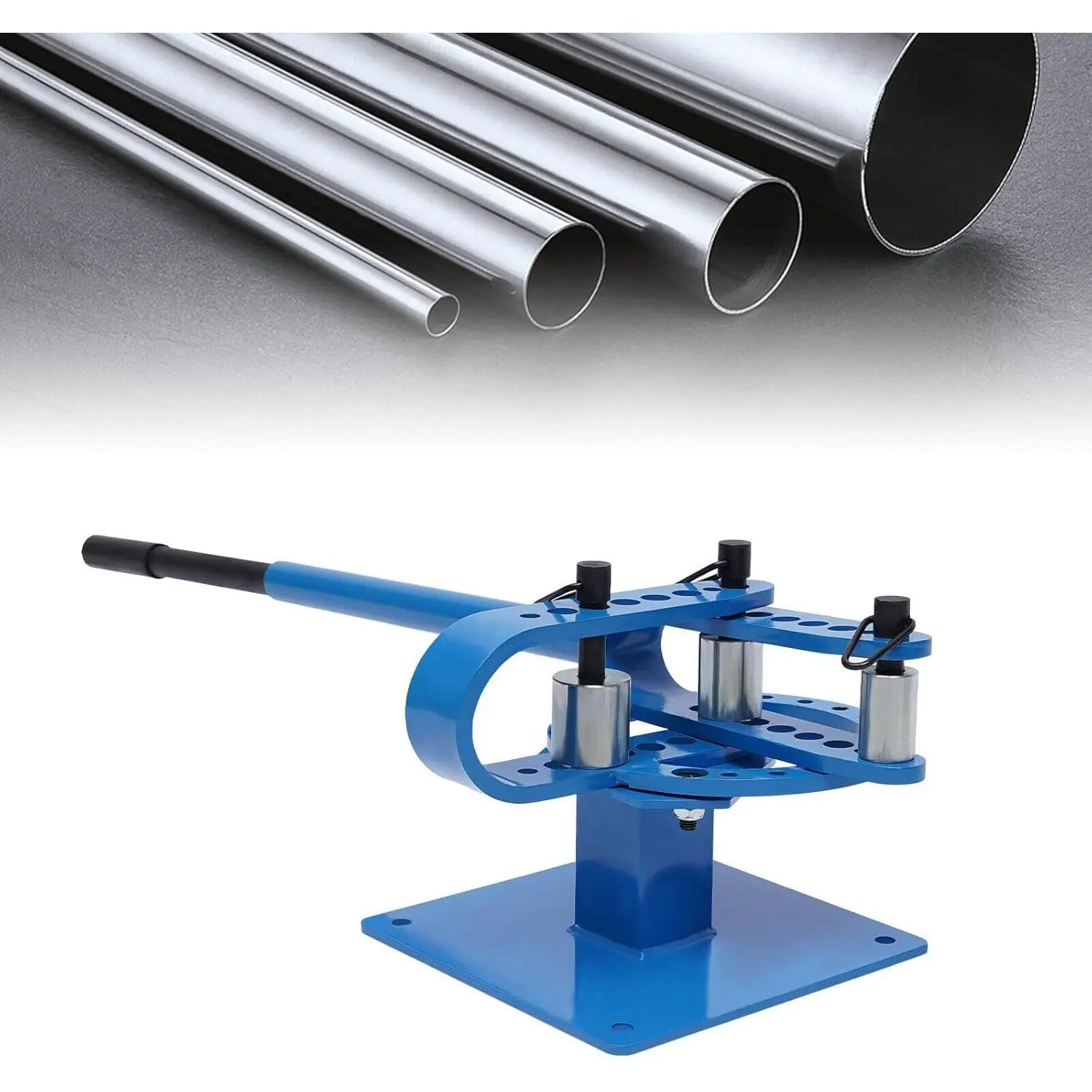 1 x Manual Pipe Bender Single Set - 1 Unit Compact Tool, 7-Die Multi-Size Metal Bender, 1"-3" Bench Flat Bar Rod Brake, 1/4x2" / 6x51mm Functional Set, 2 x Mounting Pins for Home Decorating