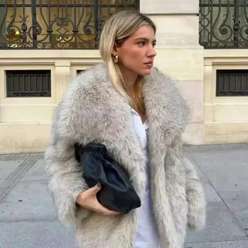 Women's Faux Fur Coat autumn  Plush Wool Coats and Mixtures Outerwears Fashio Long Sleeve Warm Fur Coat54574 Womenswear Jackets