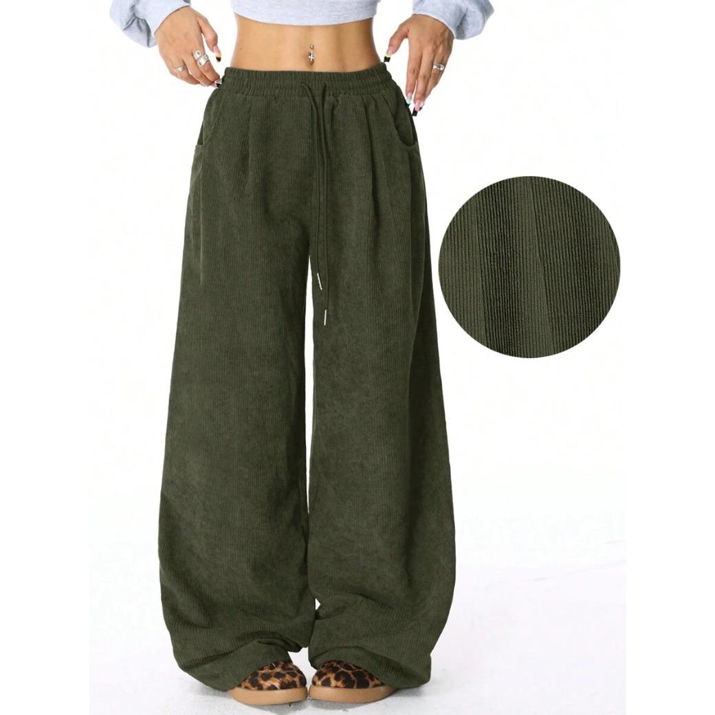 Womens Retro Corduroy Cargo Pants Vintage Y2K Hip Hop Streetwear Drawstring Elastic Waist Straight Wide Leg Trousers Loose Baggy Relaxed Fit Casual Daily Commute Outdoor Fashion Trendy Fall Winter Essential Bottoms For Women Adults