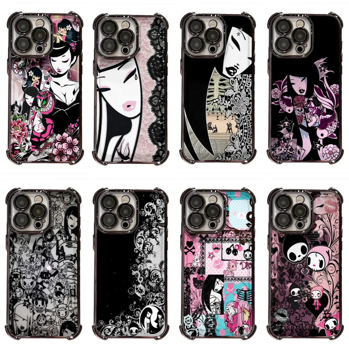 Gothic Lace Tokidoki Y2K Fashion Cellphone Case with 4-Corner Fall Protection, Handheld Casing for iPhone 17/16/15/14/13/12/11 Pro Max Plus Air, Protective Mobile Accessories for Devices