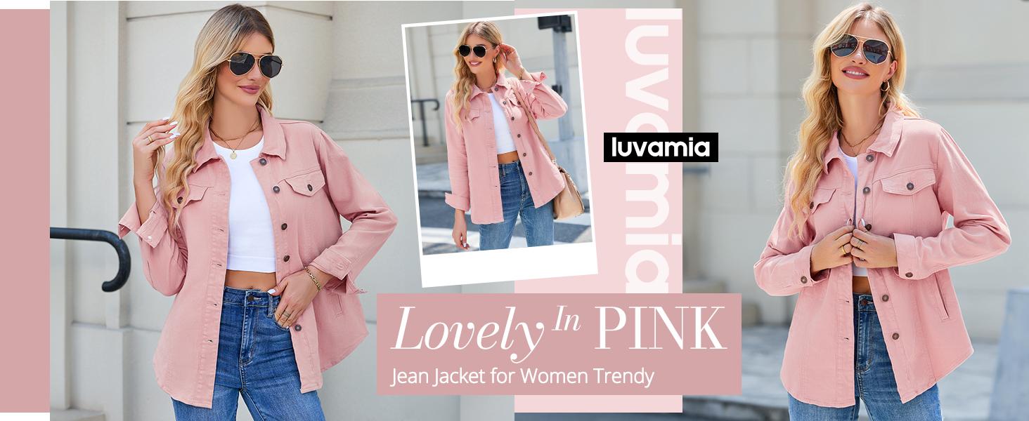 luvamia Jean Jackets for Women 2025 Fashion Denim Jacket Western Oversized Shacket Jacket Button Up with Pockets Casual Coats Outerwear Womenswear Fitted
