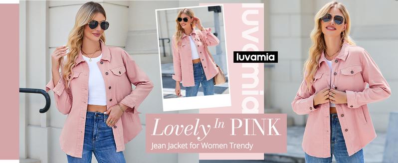 luvamia Jean Jackets for Women 2025 Fashion Denim Jacket Western Oversized Shacket Jacket Button Up with Pockets Casual Coats Outerwear Womenswear Fitted