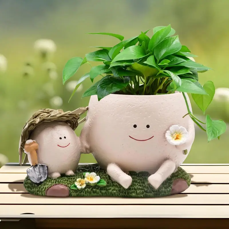 Smiley Face Resin Succulent Planter, Fun Hat and Chair Shaped Plant Pot, Resin Flower Pot, Cute Indoor Outdoor Decor, Unique Gift for Mothers and Plant Lovers