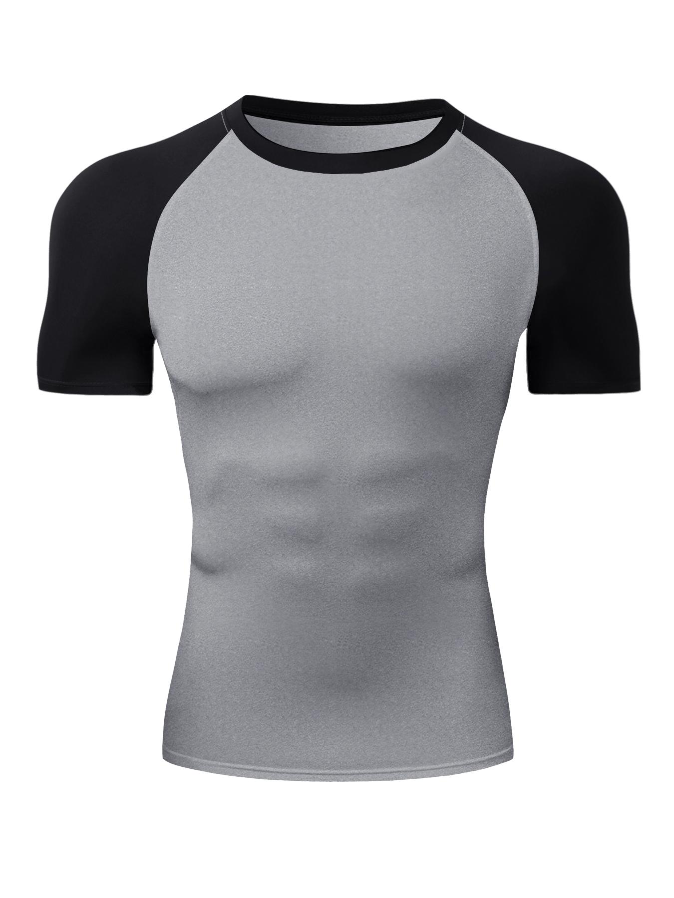 Men's Round Neck Sports Tee, Summer Clothes Tight Athletic Compression Shirts Quick Drying Breathable Crew Neck Short Sleeve T-shirt for Gym Workout Running, Casual Sporty Top