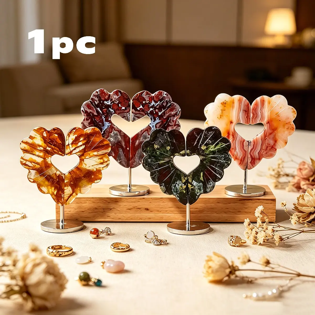 Natural Crystal Heart Wings Ornament, Handcrafted From Raw Crystal Stone, Elegant Home Desktop & Office Decor Piece