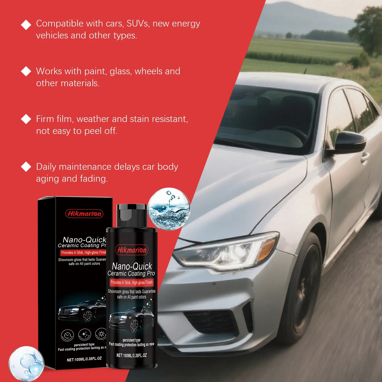 Nanoceramic Coating Agent for Car Surface, Polishing and Brightening, Daily Cleaning and Maintenance, Enhances Appearance and Durability