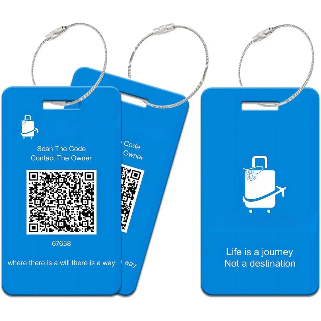 Luggage Tags for Suitcases, 2 Pack QR Code  Information Luggage Tag, Steel Ring,   Protection Luggage Tag, No App No Subscription Needed (Blue)