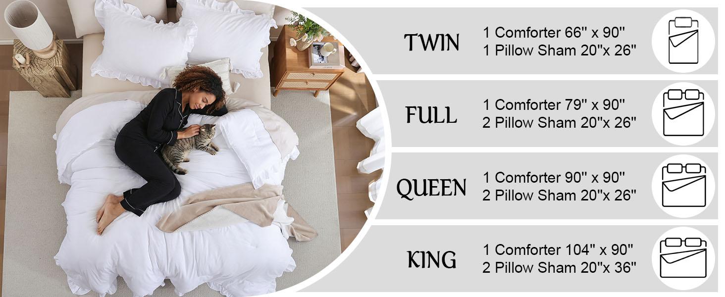 Twin Comforter Set White Comforter Ruffled Comforter Set Soft Twin Size Bed Set Vintage Farmhouse Bed Comforter Set Bedding with 1 Pillowcase