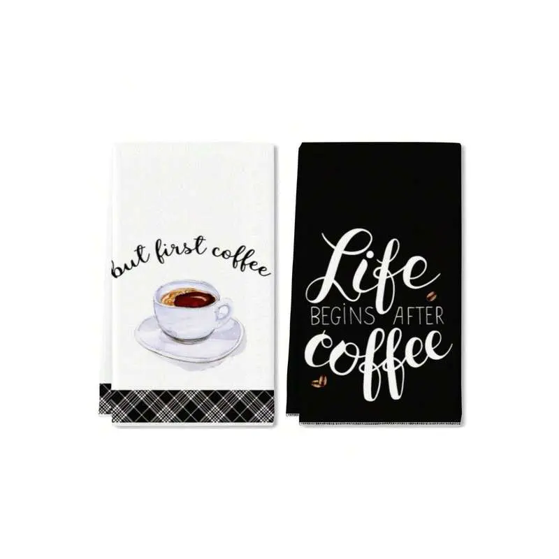 Set of 2 Coffee-Themed Kitchen Towels - Multifunctional, Absorbent, and Decorative Dish Cloths; Perfect Gift for Coffee Lovers; Suitable for Coffee Bars, Cooking, Baking, and Home Decor; Holiday Tea Towels and Kitchen Essentials - Housewarming Gift
