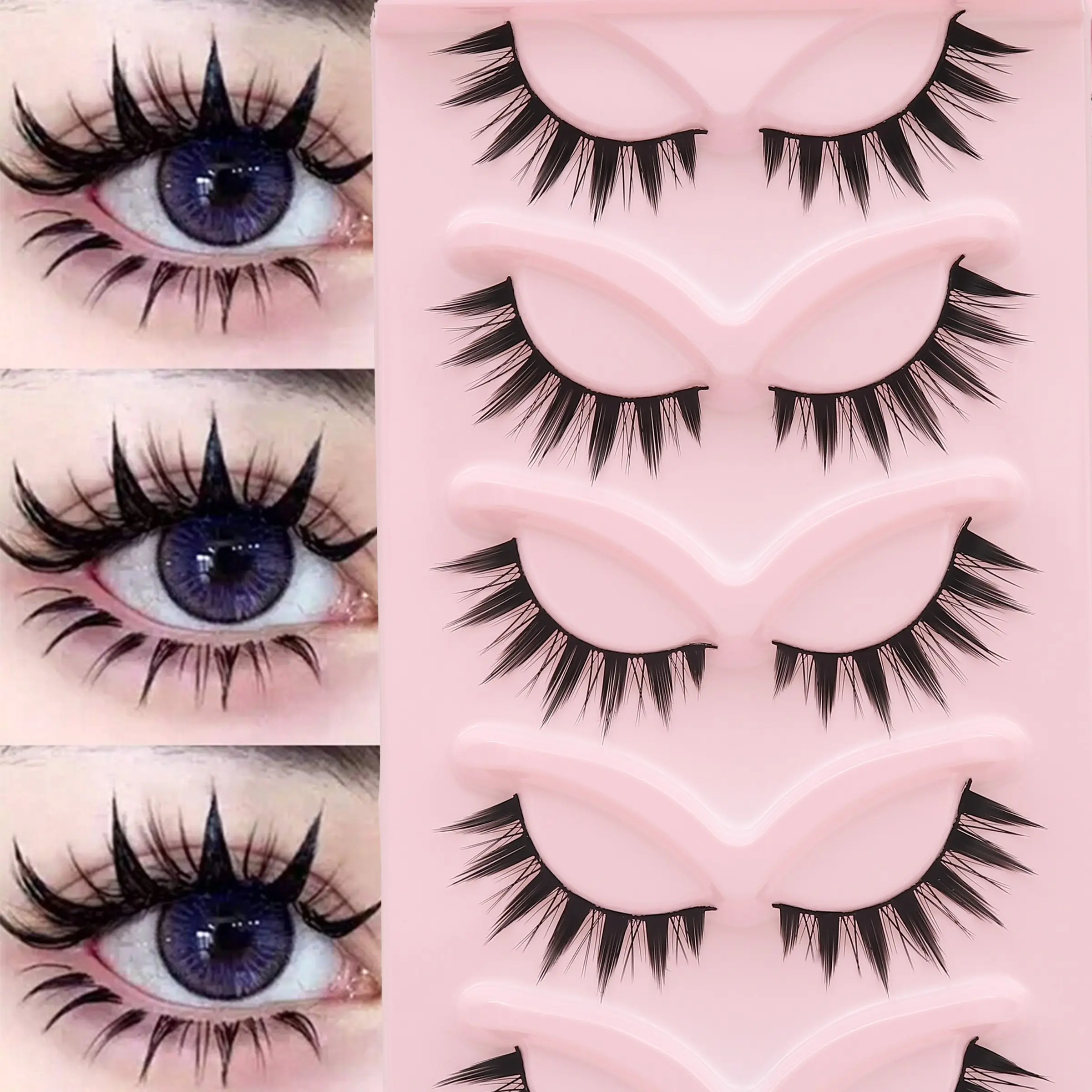 5 Pairs Anime D Curl False Lashes, Reusable, Beginner Friendly, High-Quality Dense Lash Set, False Eyelashes, Makeup, Valentine's Gift, Travel Essential