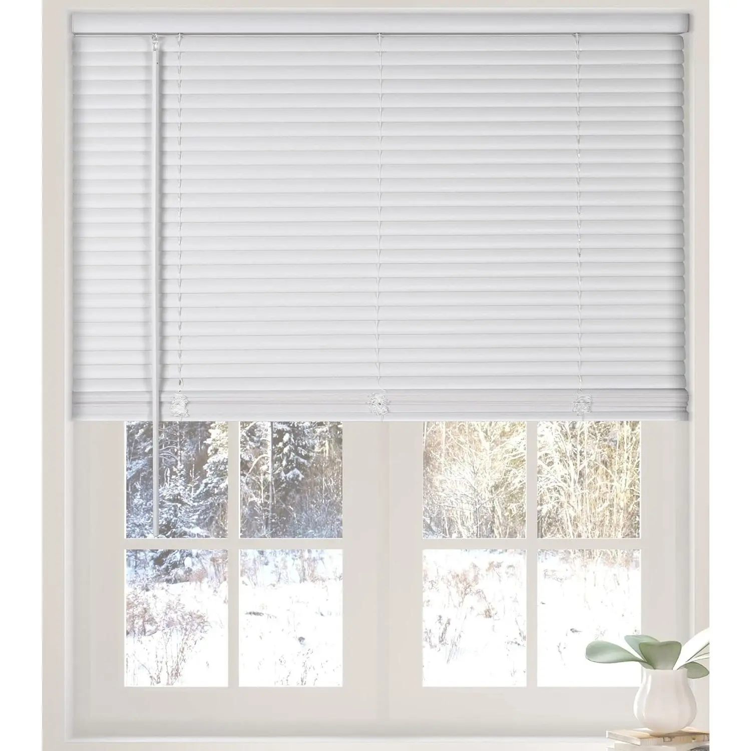 Cordless White 1" Light Filtering Mini Blinds 34" W x 60" H Window Blinds for Home, Vinyl Horizontal Blinds for Indoor Windows