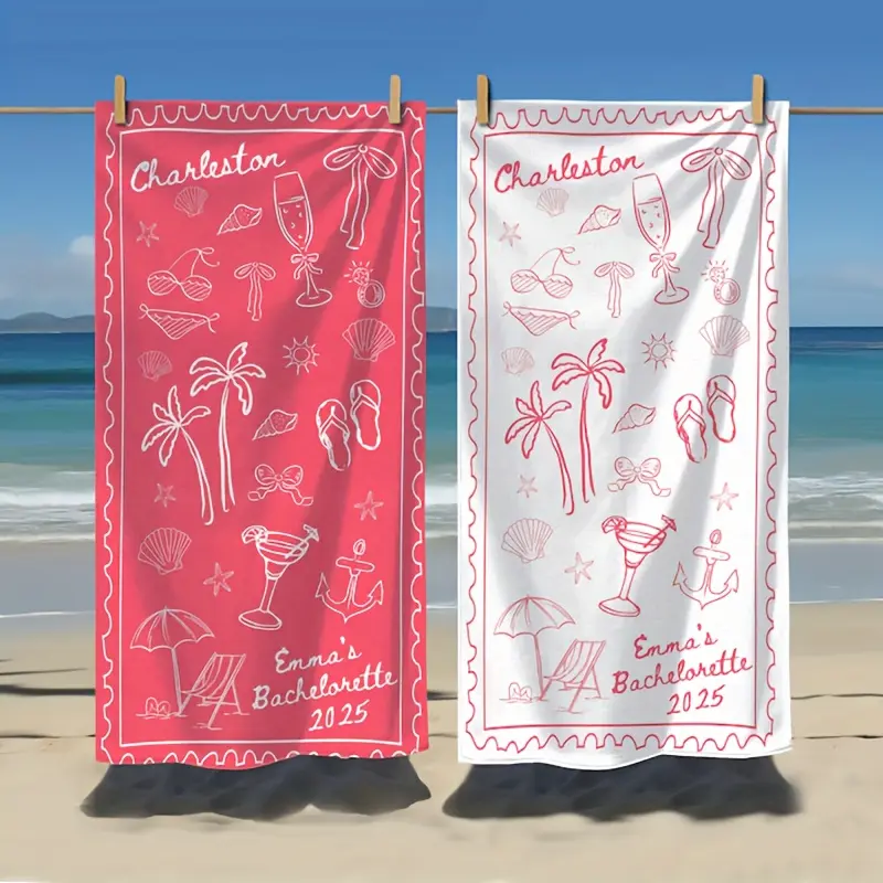 portable,,pool,hostess,,travel,,xl,luxury,bathtowels,decorative,boat,towels,drying,Personalized Bridal Geometric Printed Beach Towel - Custom Microfiber, Sandproof, Quick-Dry Oversized Throw Blanket for Bride Proposal Gift
