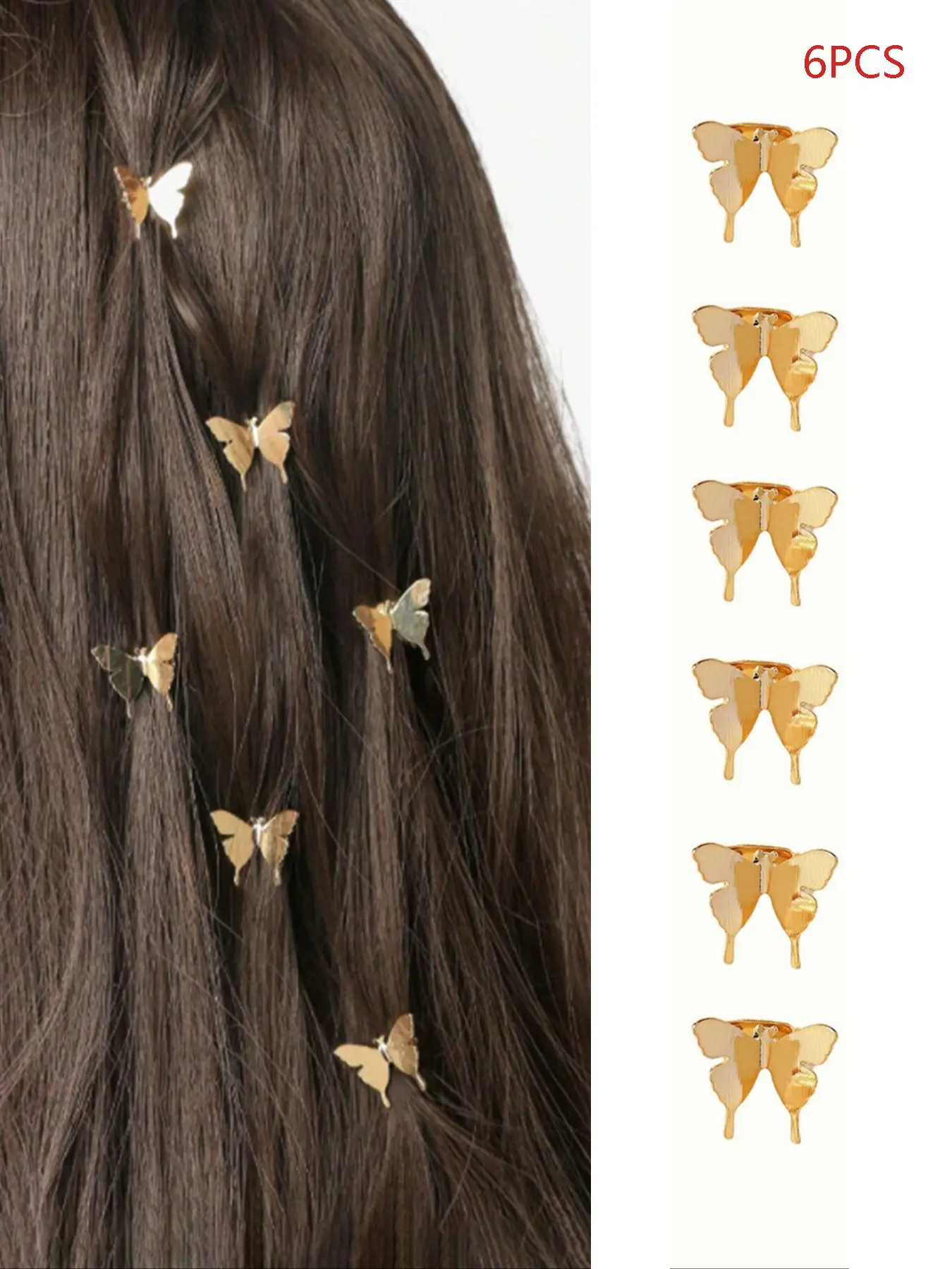 6pcs Elegant Metal Butterfly Hair Clips, Mini Clip Hair Accessories for Braids, All Seasons Plain Style Hair Jewelry