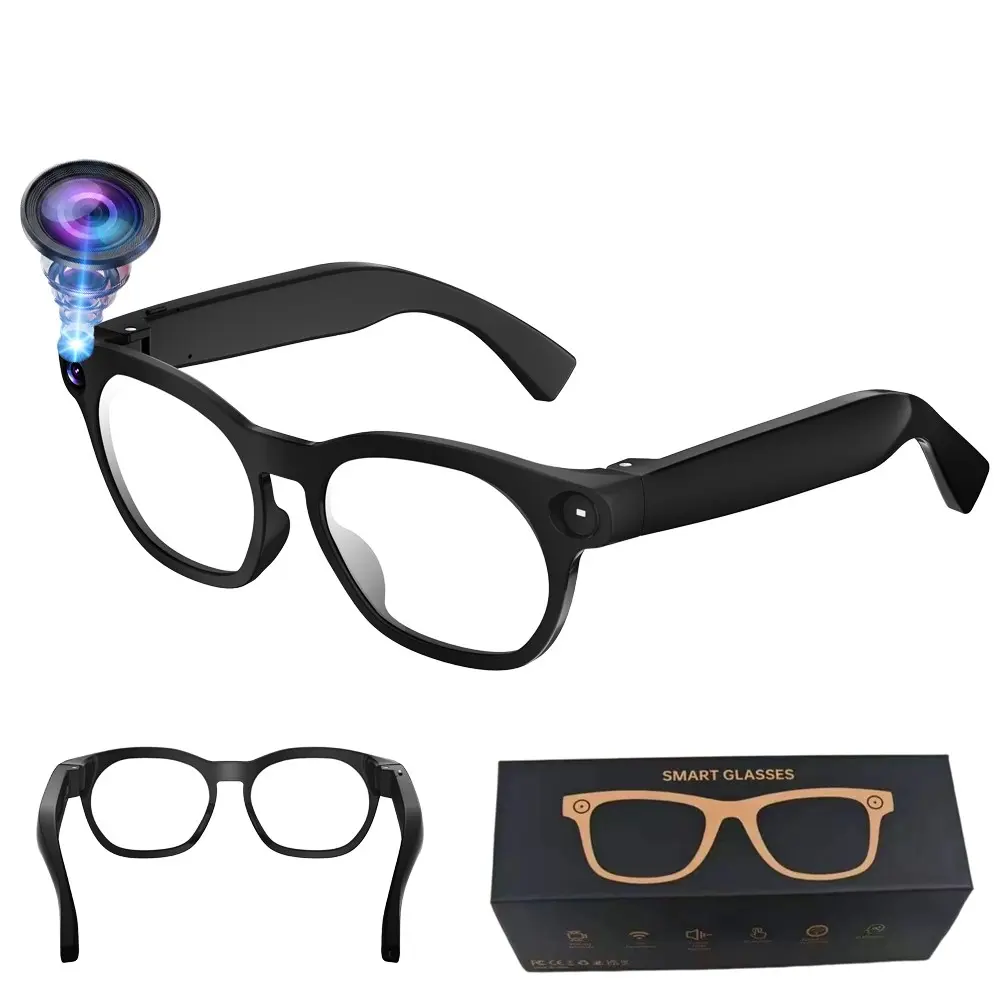 Smart Glasses for Travel,8MP Anti Shake Camera, Photo Video Shooting ,One Click Recording,,4GB Memory Build-in,  Build-in Mic & Speakers, Bluetooth Calling,  AI Real Time Translation, WiFi Transfer, 2 Lenses Total (Transparent +Black )