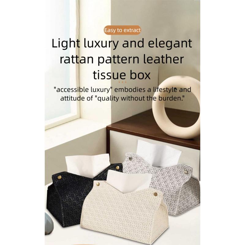 Light Luxury Rattan Pattern Faux Leather Tissue Box Cover, Elegant Napkin Holder for Bathroom, Living Room & Office, Modern Home Decor Accessory Light Luxury Rattan Pattern Faux Leather Tissue Box Cover, Elegant Napkin Holder for Bathroom, Living Room & Office, Modern Home Decor Accessory