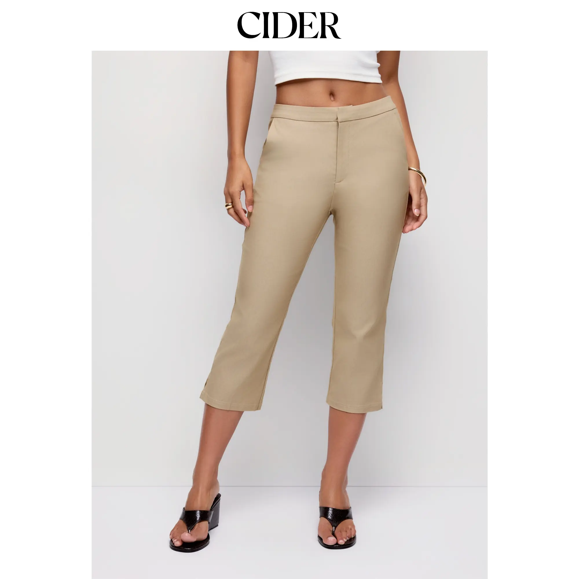 Cider Mid Rise Split Hem Flared Capri Trousers
