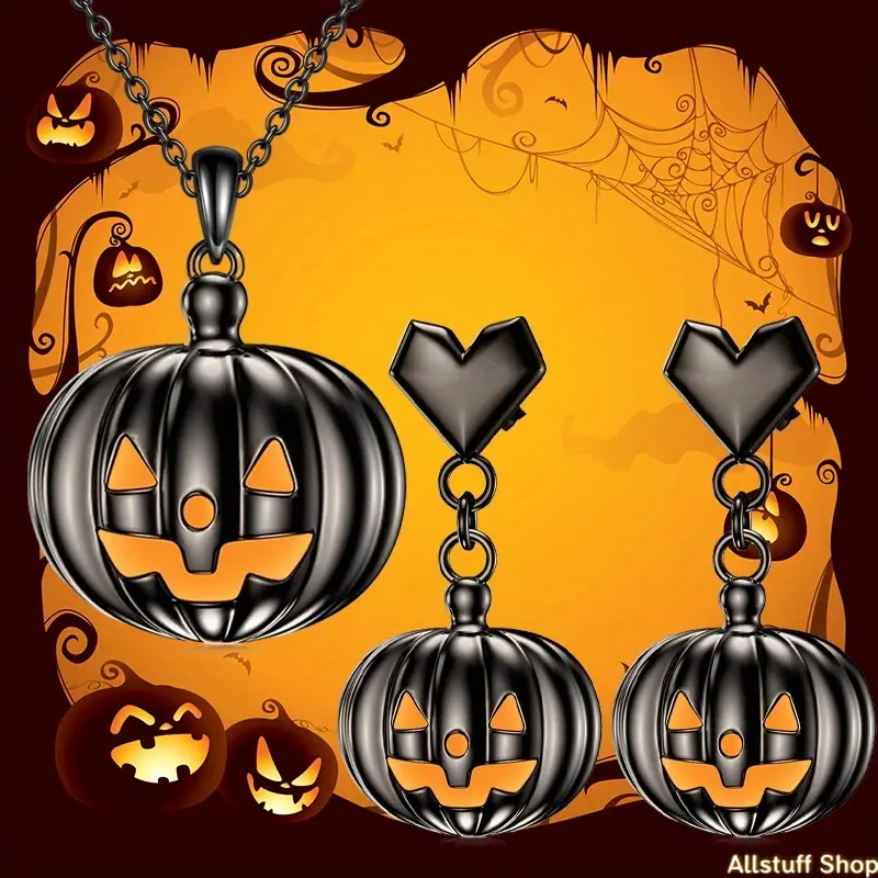 3-Piece Trendy Pumpkin Jewelry Set - Necklace, Pumpkin Earrings for Birthday, Anniversary Celebrations - Ideal Gift for Loved Ones, Celebration Gift, Pumpkin Shape