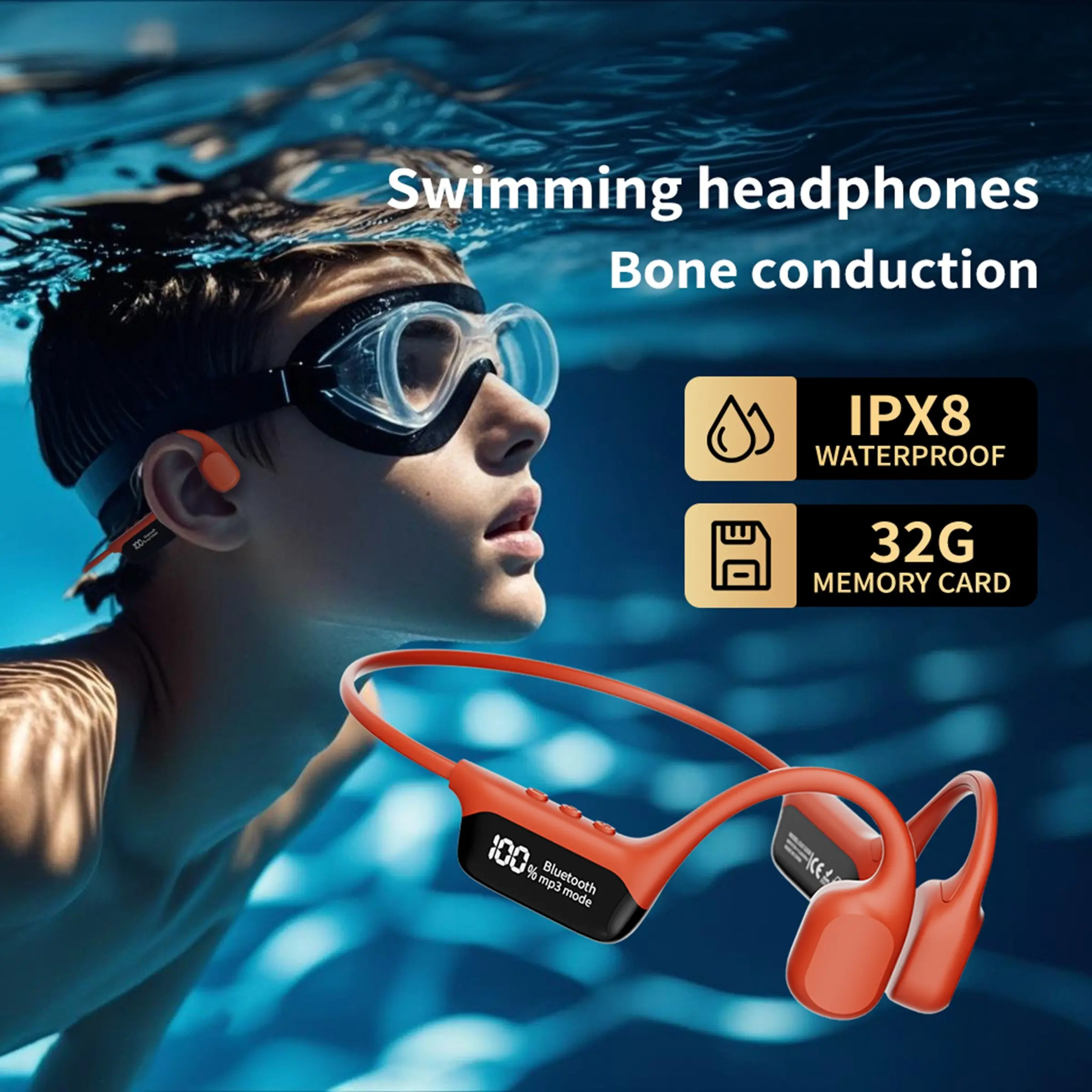 Bone Conduction Earphones, Bluetooth-compatible 5.3 Wireless, Ipx8 Waterproof, Hi-Fi Sound, Long Battery, Ideal Gift, Noise Cancellation, Sports & Office Use