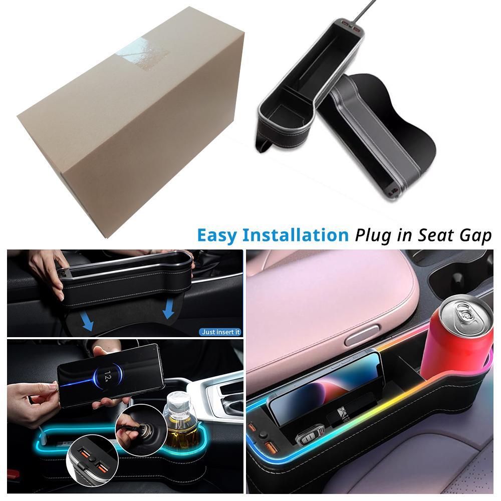 Car Seat-Gap Filler Organizer with 2 USB Fast Charger, Car Console Side Organizer with Colorful RGB Ambient Lamp, Car Interior Accessories, Car Organization Supplies