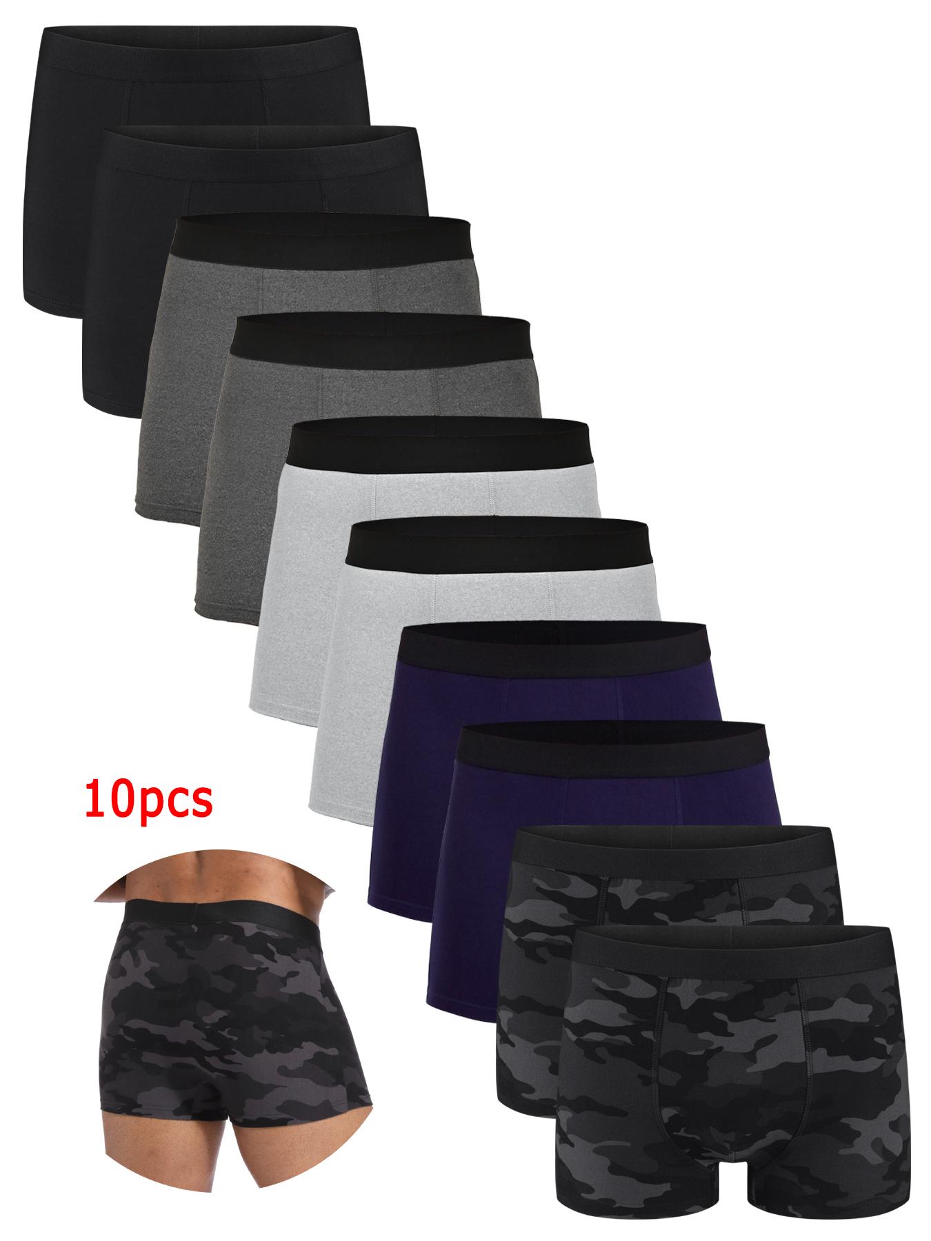 Men's 10pcs Solid Color & Camo Print Contrast Tape Boxer Briefs, Soft Stretch Briefs, Casual Athletic Activewear Sportswear Comfy Breathable Fitted Fabric Panties for Daily Wear, All Season Underwear