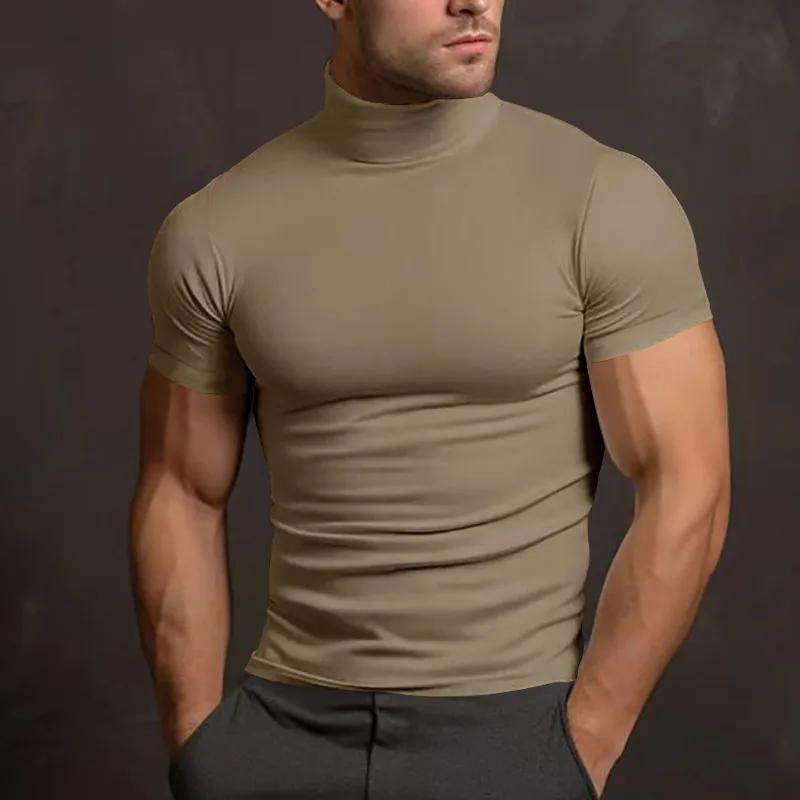 Kyn Apparel  2026 summer solid color short-sleeved fashion bottoming shirt men's tight turtleneck T-shirt