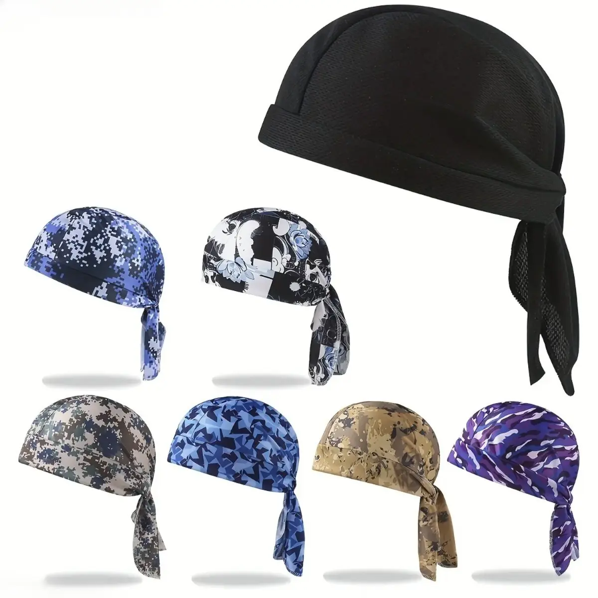 7pcs Unisex Sweat-Wicking Cooling Do Rags - Beanie Skull Cap Motorcycle Head Wrap Bandana for Men, Women (Summer Use) [DIY Bag Accessories]