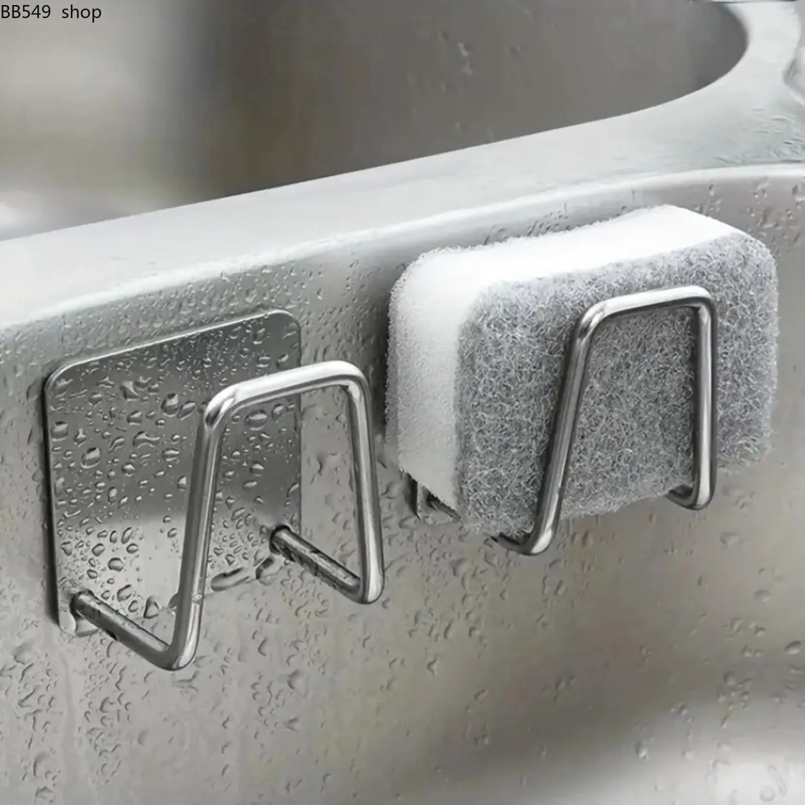 Kitchen Sink Sponge Brush Holder, Stainless Steel Metal Hooks Non-Slip Base, Drain Rack, Fits Dishcloths, Wire Brushes, Sponges, Rustproof Storage, Wall Mounted Organizer, Home Organizer Hook, Metal Organiser Hook