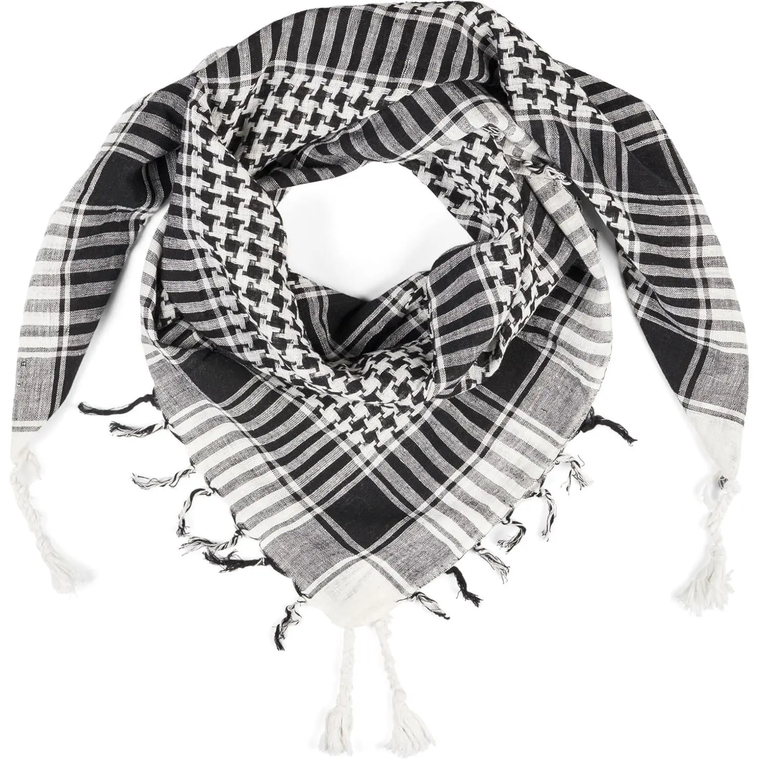 Tactical Shemagh Scarf for Men and Women, 100% Cotton Breathable Keffiyeh, Large 100x100cm Square Desert Wrap for Outdoor Protection, Handwoven