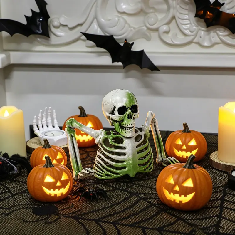 Halloween Half Skeleton Bust Decor Green Tainted Human Bone Model Indoor Table Outdoor Graveyard Lawn Spooky Party Decoration Ornament