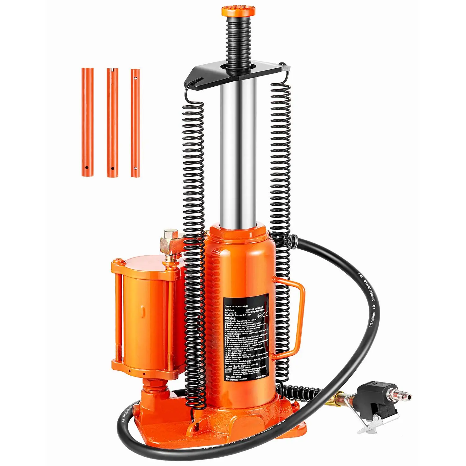 Air Hydraulic Bottle Jack, 12 Ton/26455 lbs Pneumatic Hydraulic Bottle Jack with 10.43''-19.88'' Lifting Range & Manual Hand Pump, for Pickup, Truck, RV, Auto Repair, Industrial Engineering