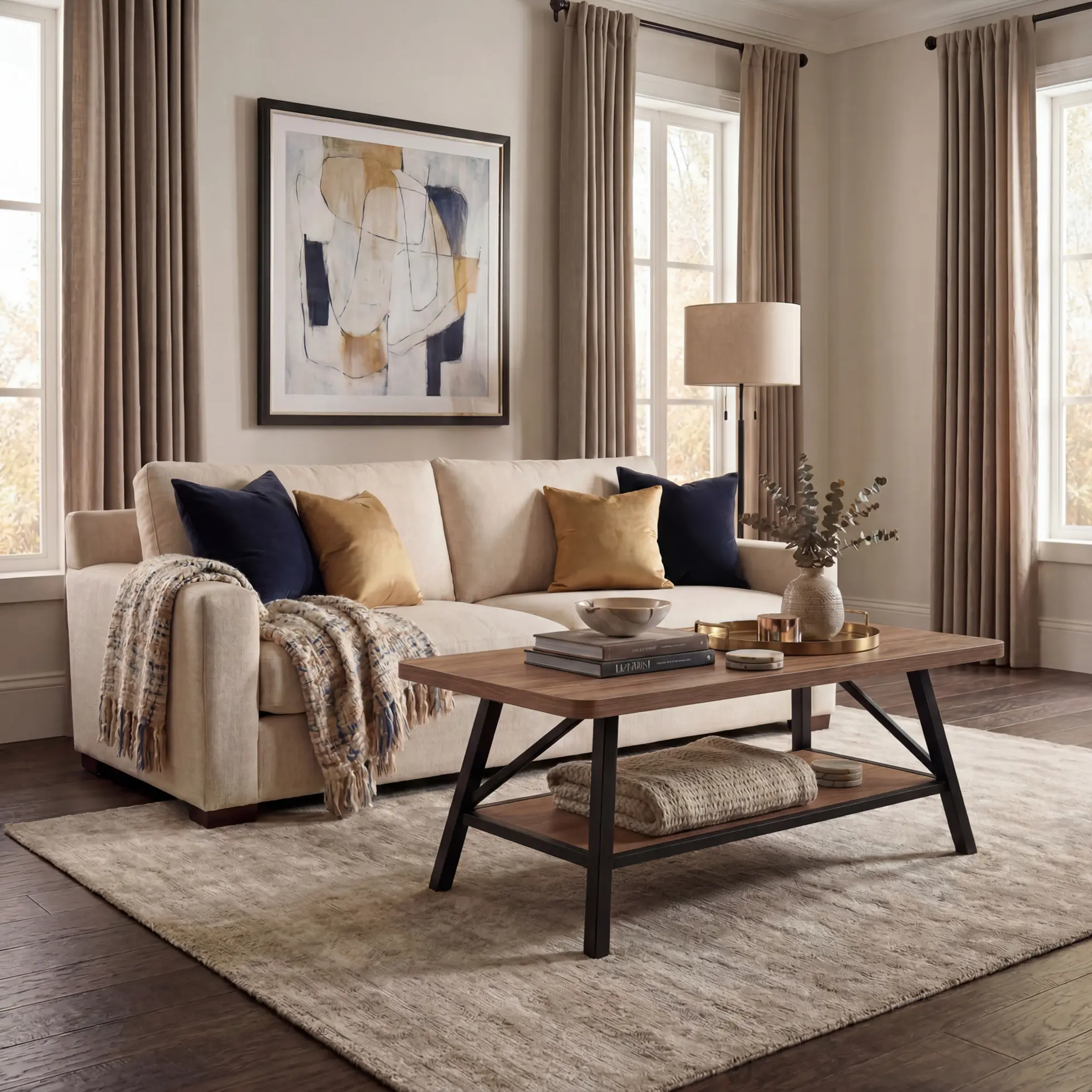 Coffee Table with Storage Living Sitting Room, 100 x 40 cm Wood Look Accent Furniture with Vintage Wooden Board Metal Frame 2-Tier, Easy Assembly