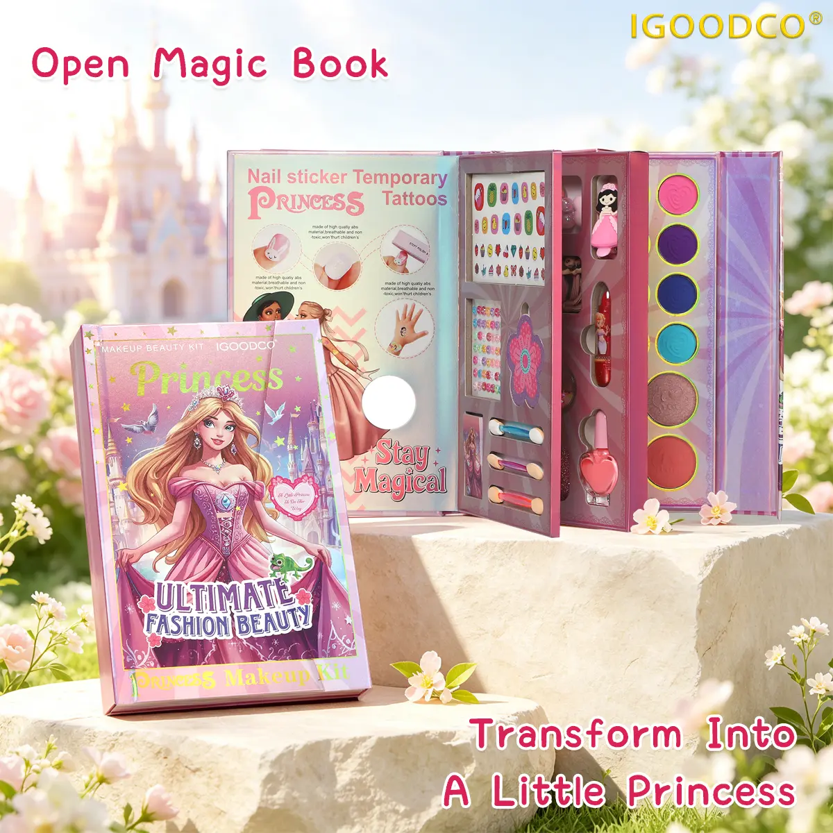IGOODCO (IG3331) Princess Children's Non-Toxic Washable Makeup Set, Children's Cosmetics Complete Set with Nail Stickers, Hair Accessories, Bracelets for Little Girls' Birthdays and Christmas