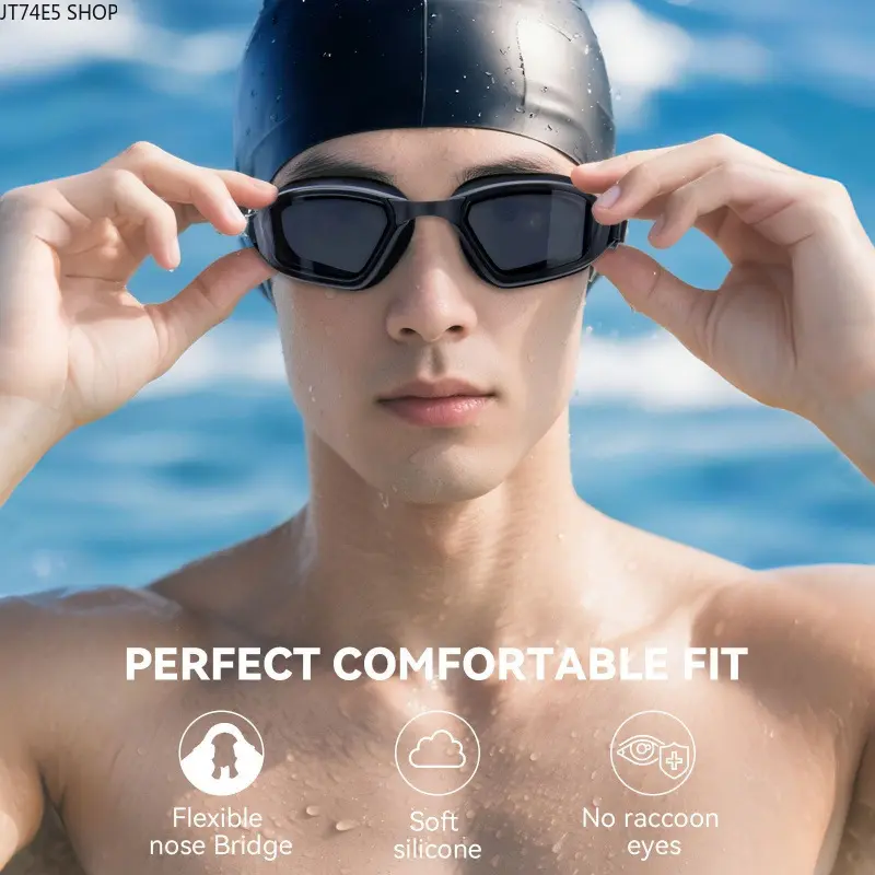 Unisex Swim Goggles and Silicone Cap Set - Racing Frame, Anti-Fog Waterproof High-Definition Lenses, Interchangeable Flexible Nose Bridges, Skin-Friendly Stretchable Synthetic Swim Cap with Stretchability for Leisure Water Activities