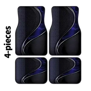 4pcs Fashionable Car Floor Mats, Blue Printed Thick Design, Non-Slip Base, Fits Most Cars, Tesla, Suvs, Elegant Interior Decor, Perfect Gift, Automotive Floor Mats
