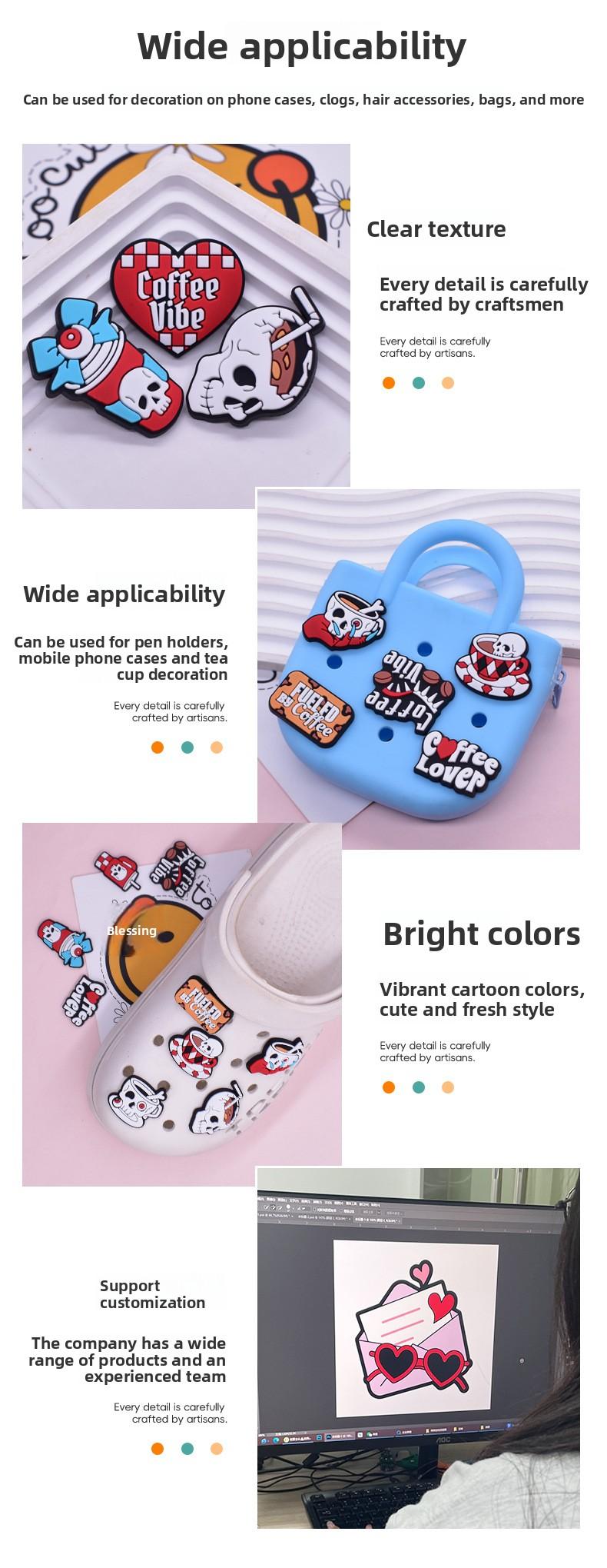 New Halloween cartoon skull PVC soft adhesive patches for decorating clothing, bags, hair accessories, DIY decorative accessories