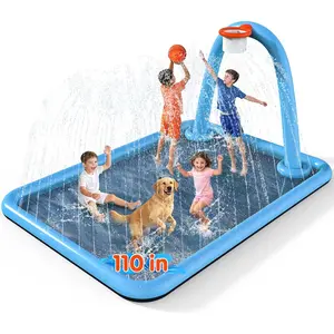 Splash Pad, 110x91'' 2-in-1 Large Sprinkler Mat with Basketball Hoop and Arch for Kids Outdoor Play, Shoot Game for Backyard, Inflatable Water OutdoorToys More Fun for Boys and Girlsfidget toys