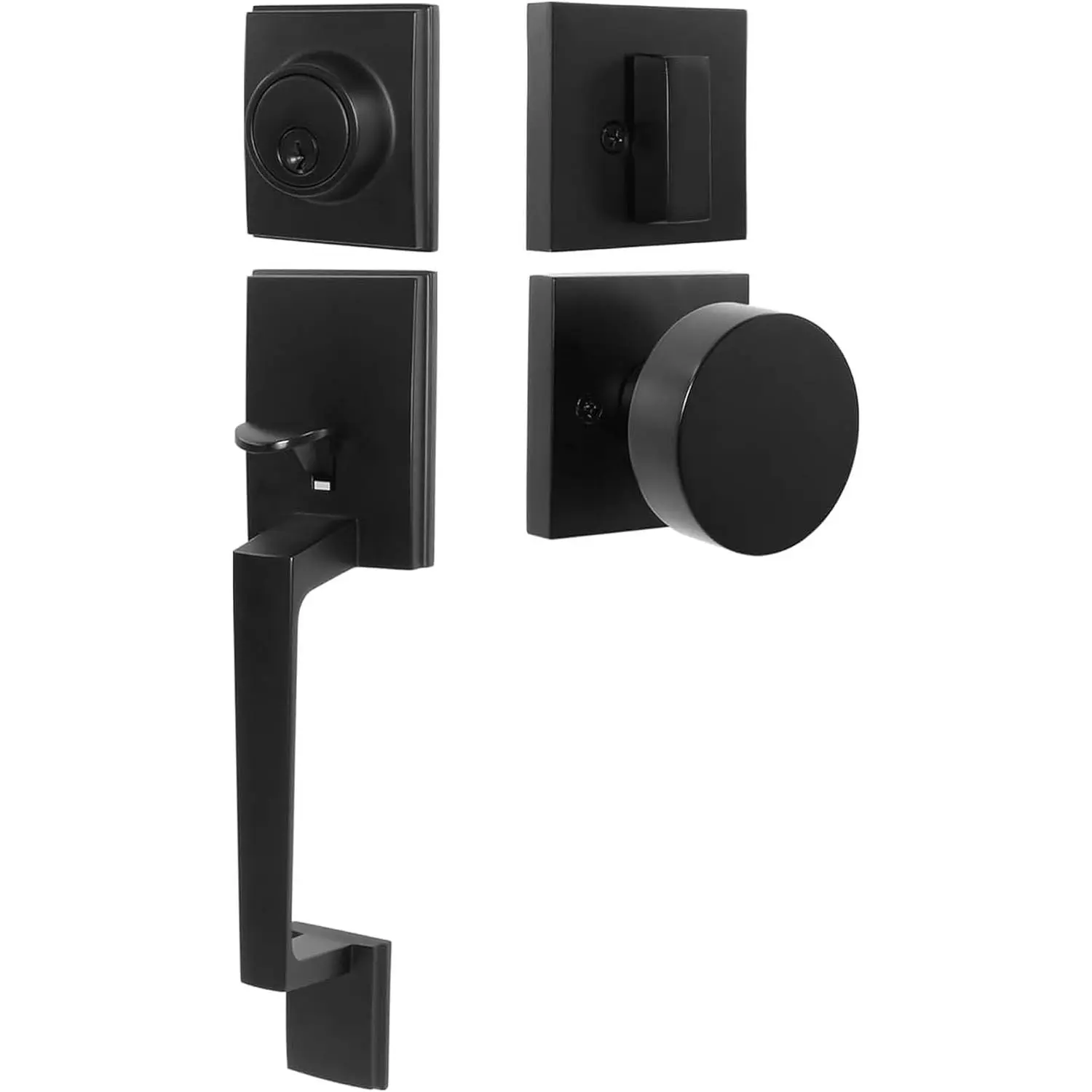 Matte Black Heavy Duty Front Door Lock Set with Door Knob and Deadbolt, Modern Style Exterior Entry Door Handle Handleset