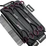 Smithking Professional 7.0 in Black 4pcs Titanium Coated Dog Grooming Scissor Set - Right-Hand Ergonomic Grooming Tools, Multi Pack with Straight & Thinning, Curved Scissors, Chunkers & Comb for Pet Beauty Care