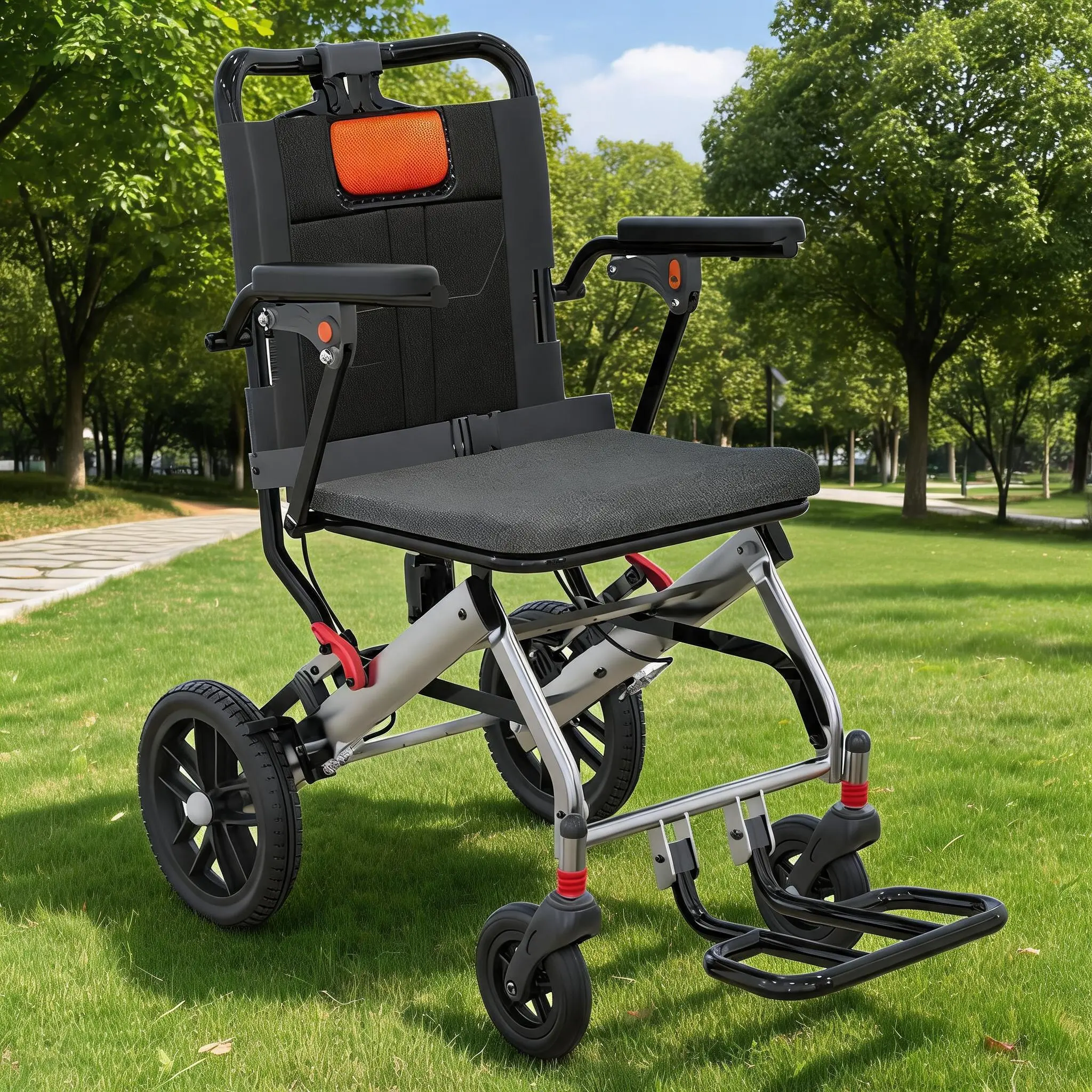 Lightweight Wheelchair - Aviation Aluminum Wide Frame Shock Absorbing 16in Seat 10in PVC Rear Wheels US Standard Dark Blue