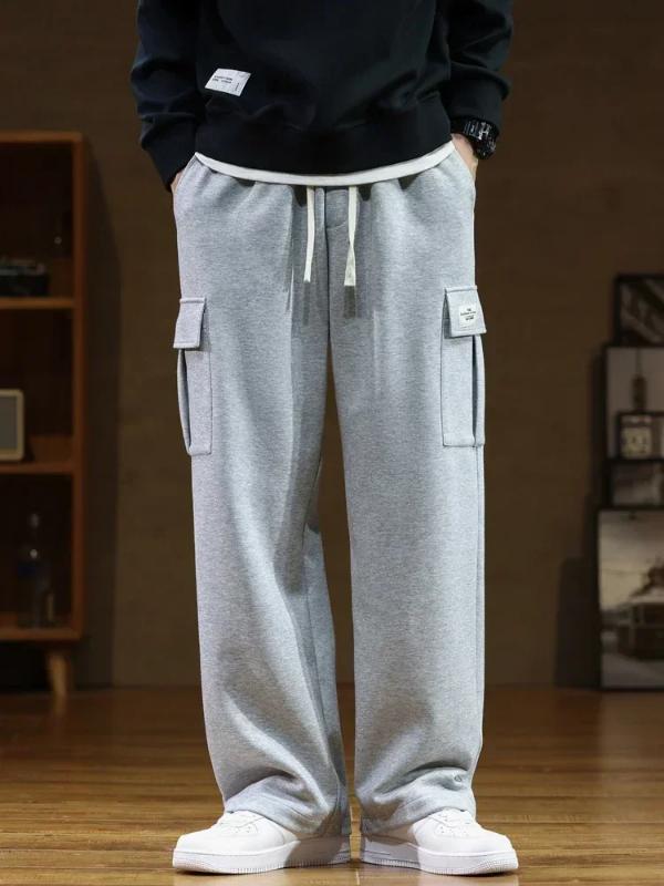 Kyn Apparel 2026 New Sweatpants Men Multi-Pockets Drawstring Cotton Casual Wide Pants Male Loose Straight Trousers Large Size 8XL