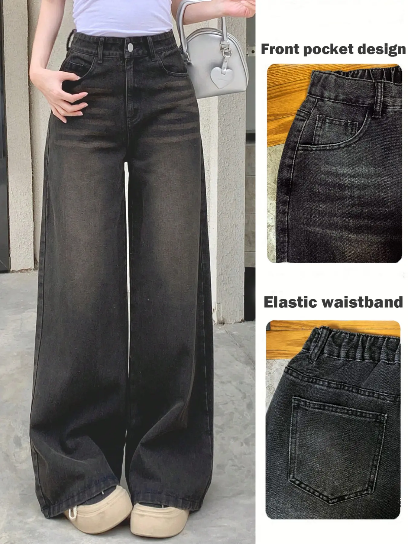 Casual Fashion Retro Flowy Women's Jeans Wide Leg Long Pants, Comfortable and Stylish, Perfect for Daily Wear and Outdoors Activities