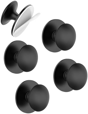 5 Pack Black Self-Adhesive Cabinet Knobs, Self-Stick Hardware Kitchen Cabinet Handles, No-Punch Peel and Stick Drawer Knobs for Refrigerators, Dressers, Windows, Closets