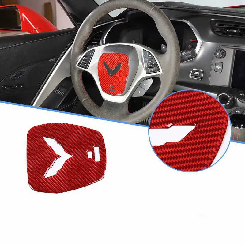 Car Interior Sticker, Scratch-Resistant Carbon Fiber Steering Wheel Emblem, Fits Chevrolet Corvette C7 2014-2019, Enhances Dashboard Aesthetics