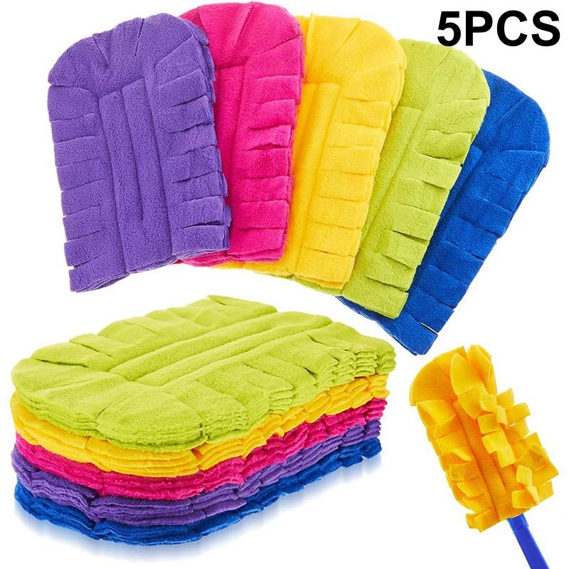 5-Pack Microfiber Dusters with Handle 360° Electrostatic Dust Collectors Reusable Wet & Dry Use Replaceable Brush Heads for Home Blinds Fan Car Cleaning Washable Fragrance-Free